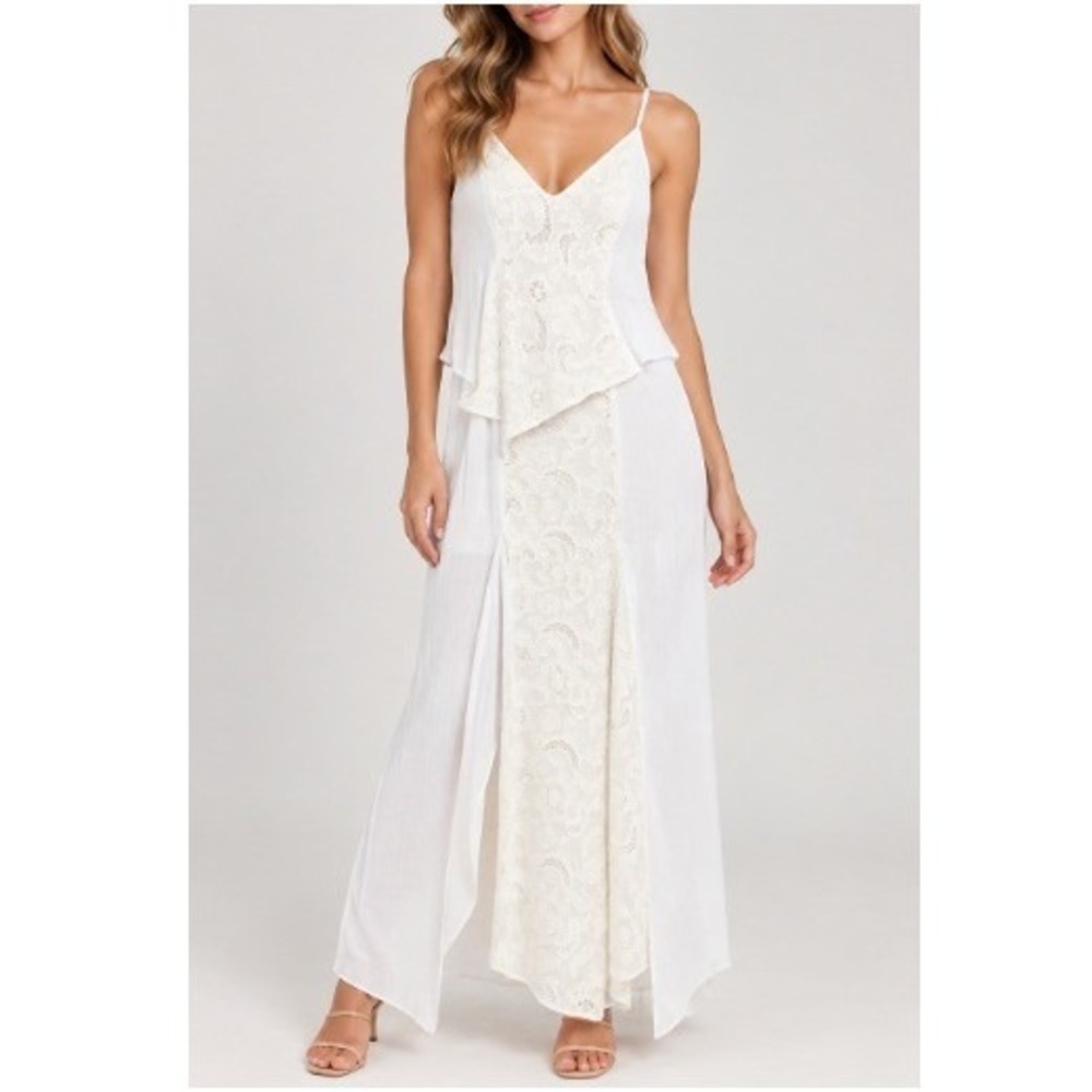 Laagam Women's Lea White Lace Midi Dress Size S NWT